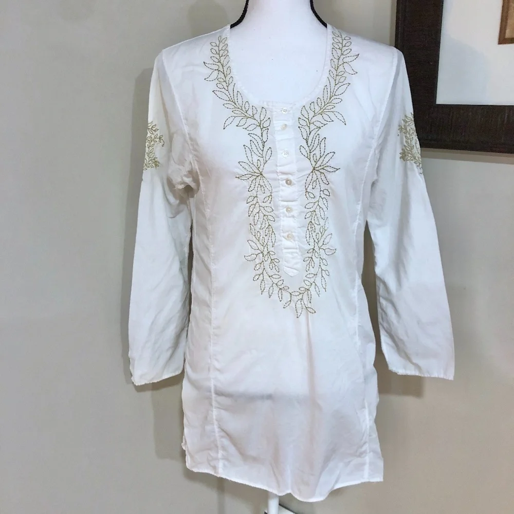 *J. CREW* White Embroidered Long Sleeve Top Size XS